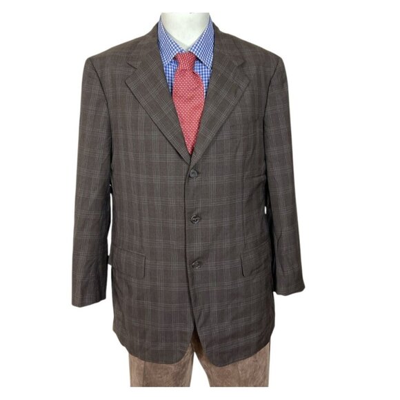 Gianluca Isaia Sport Coat Jacket Italian Wool Brown Glen Plaid Men's 40S Nice
